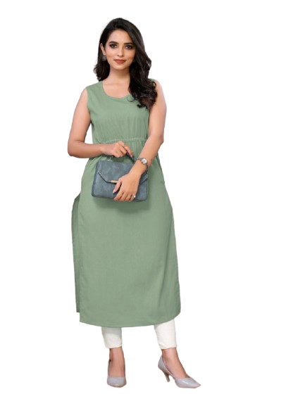 JT254 – Pure Cotton Sleeveless Long Kurti for Women with Round Collar