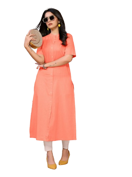 JT255 – Pure Cotton Long Kurti  with Round Collar & 3/4 Sleeves Bold design