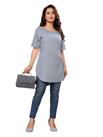 JT245 – Pure Viscose Boat Neck Short Sleeve Kurti/Top